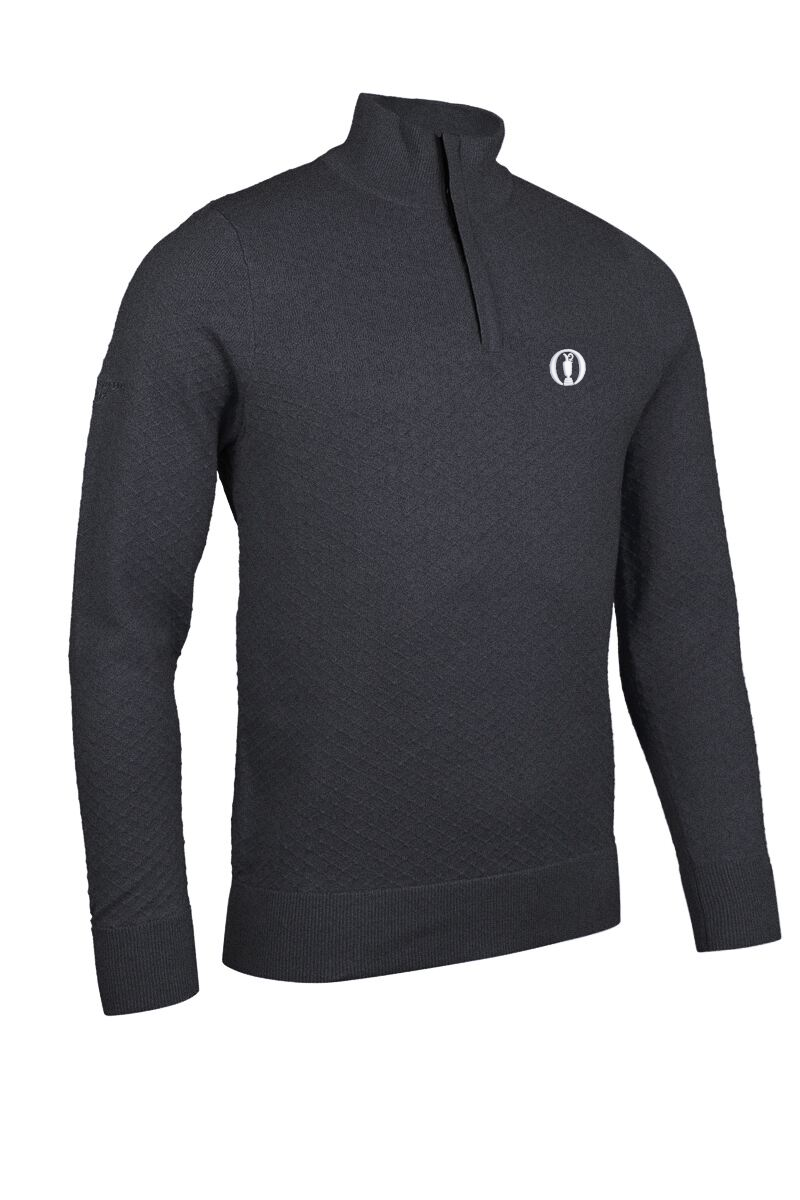 The Open Mens Quarter Zip Diamond Knit Cotton Lightweight Golf Sweater