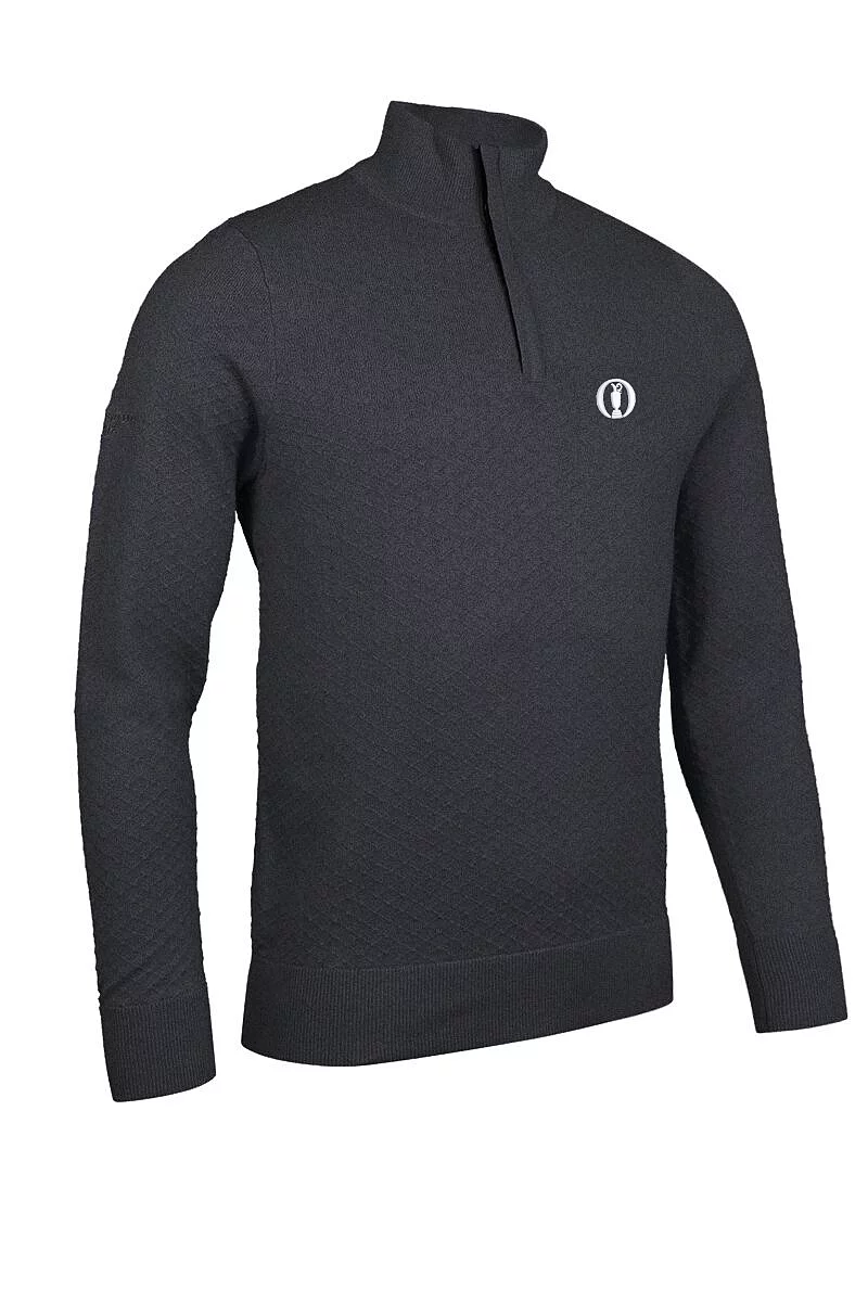 Official Ryder Cup 2027 Mens Quarter Zip Diamond Knit Cotton Lightweight Golf Sweater Charcoal Marl XXL