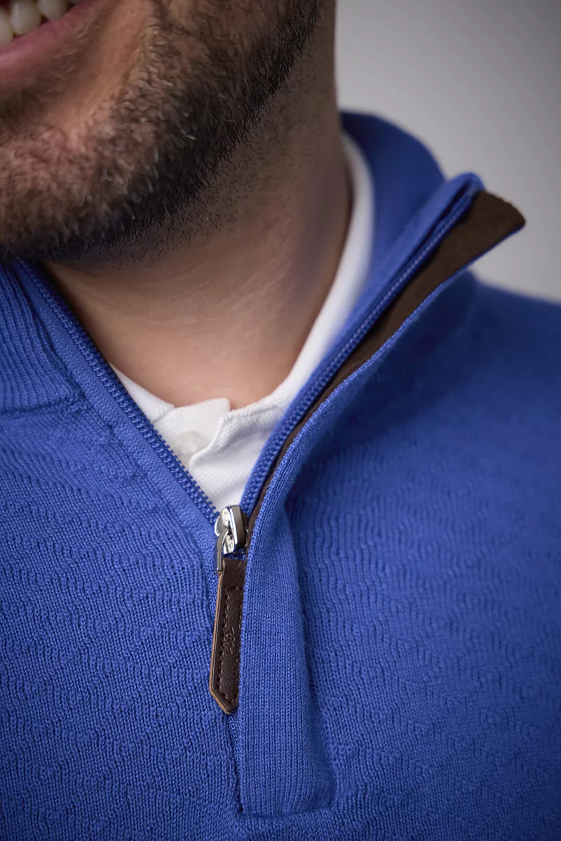 Official Ryder Cup 2027 Mens Quarter Zip Diamond Knit Cotton Lightweight Golf Sweater