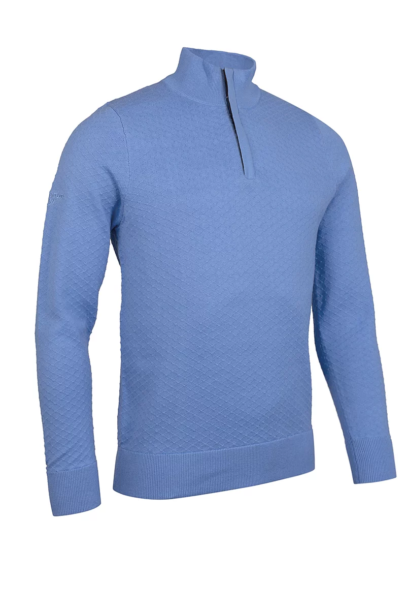 Mens Quarter Zip Diamond Knit Cotton Lightweight Golf Sweater Sale Light Blue XXL