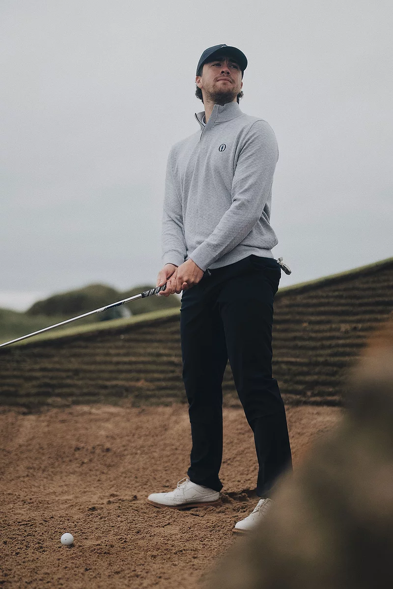 The Open Mens Quarter Zip Diamond Knit Cotton Lightweight Golf Sweater
