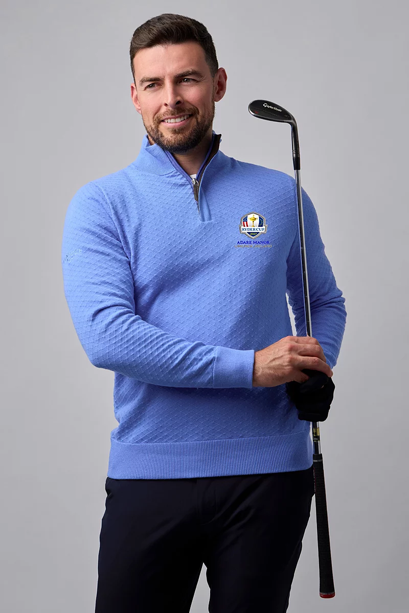 Official Ryder Cup 2027 Mens Quarter Zip Diamond Knit Cotton Lightweight Golf Sweater Official Ryder Cup 2027 Mens Quarter Zip Diamond Knit Cotton Lightweight Golf Sweater
