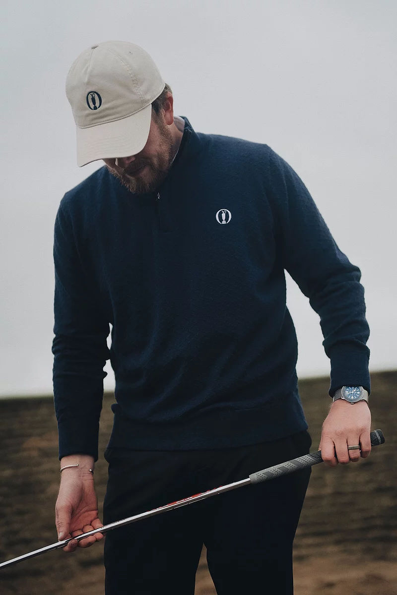 The Open Mens Quarter Zip Diamond Knit Cotton Lightweight Golf Sweater