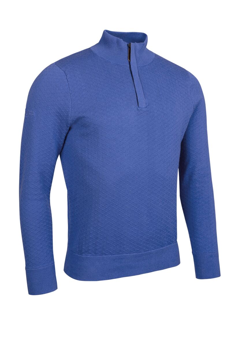 Mens Quarter Zip Diamond Knit Cotton Lightweight Golf Sweater