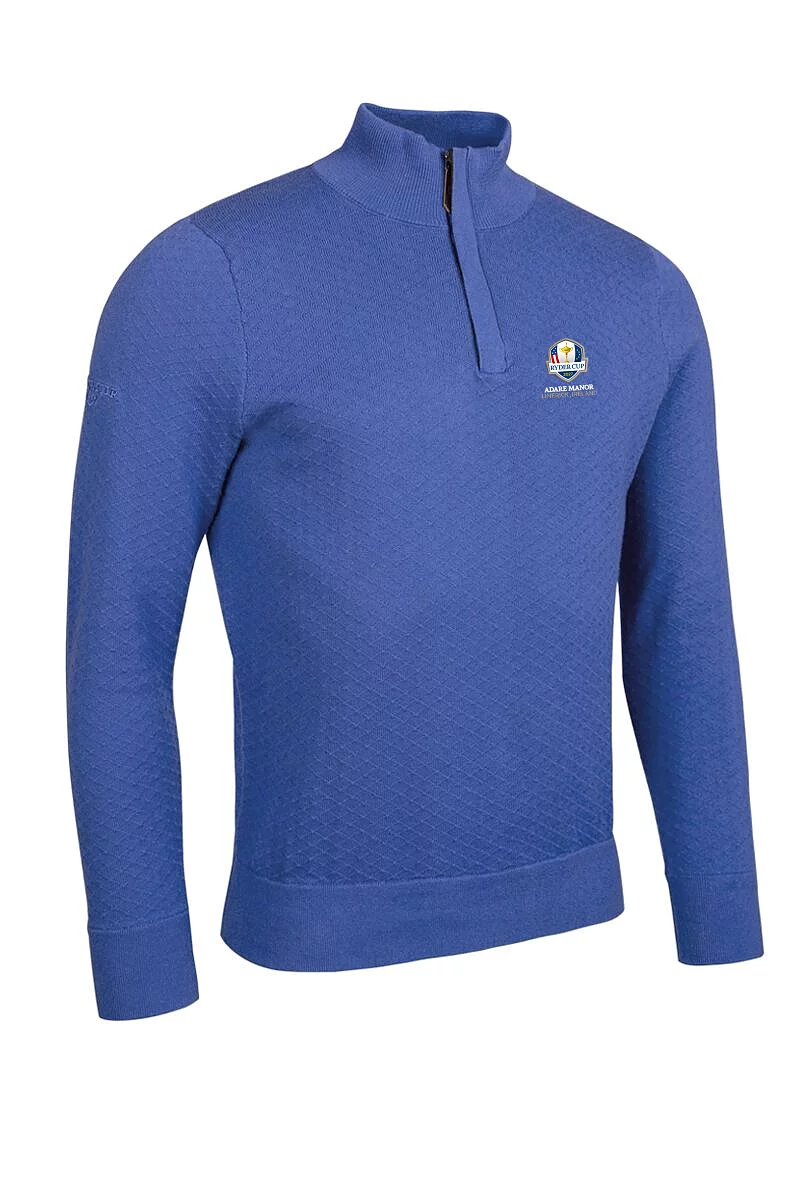 Official Ryder Cup 2027 Mens Quarter Zip Diamond Knit Cotton Lightweight Golf Sweater Tahiti XXL