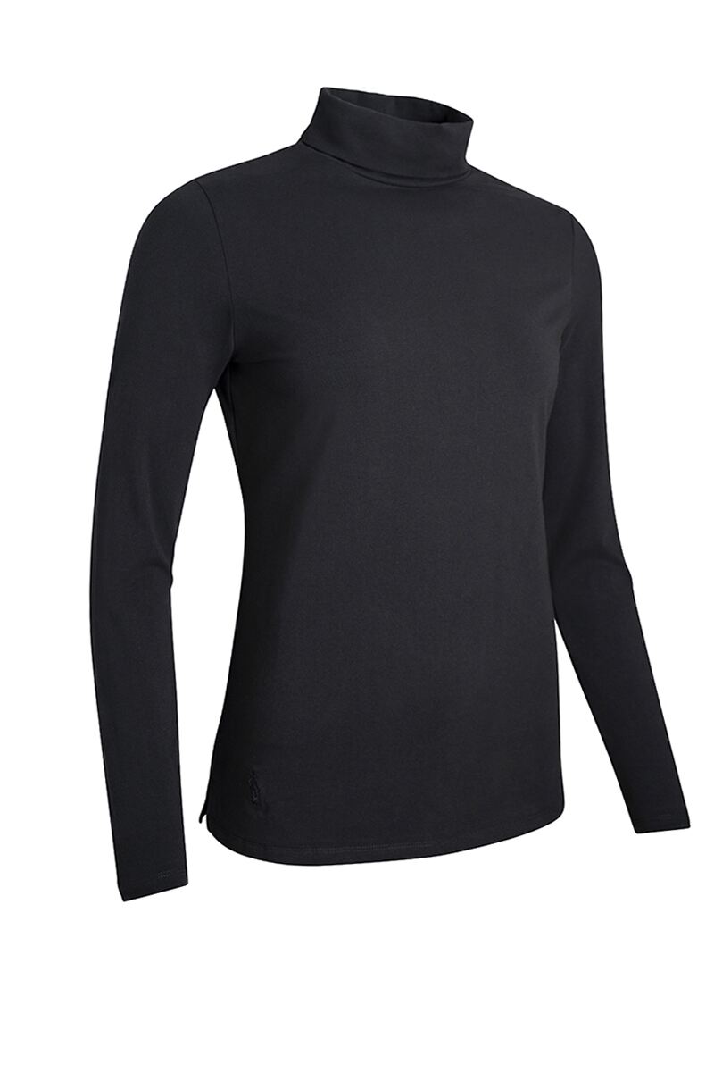 Ladies Long Sleeve Cotton Roll Neck Golf Shirt Black S