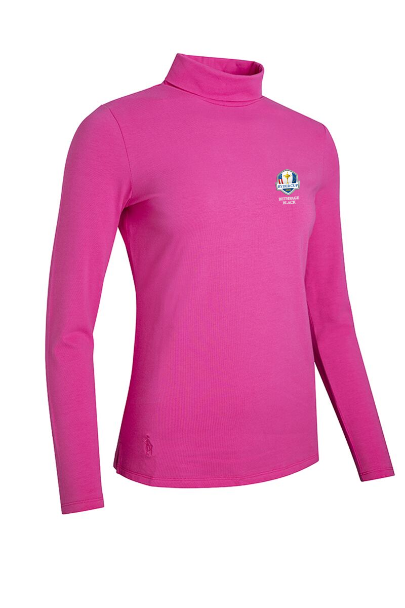 Official Ryder Cup 2025 Ladies Long Sleeve Cotton Roll Neck Golf Shirt Hot Pink S