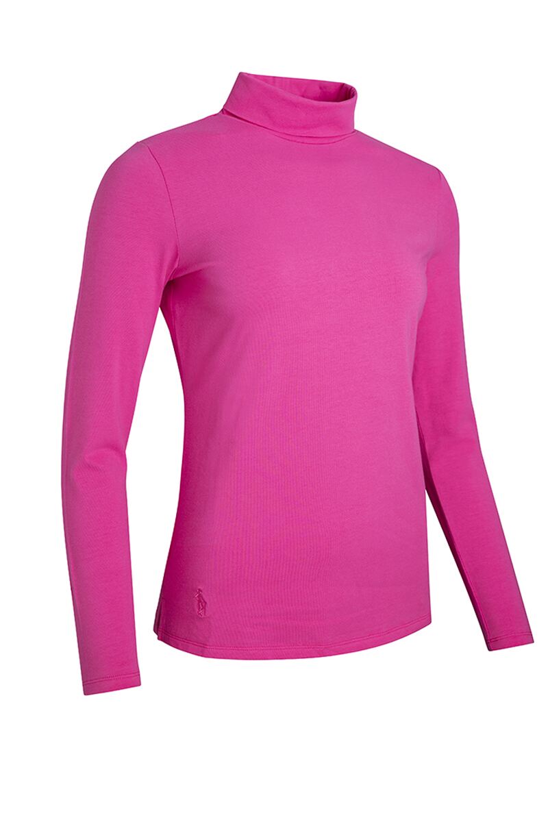 Ladies Long Sleeve Cotton Roll Neck Golf Shirt Hot Pink S
