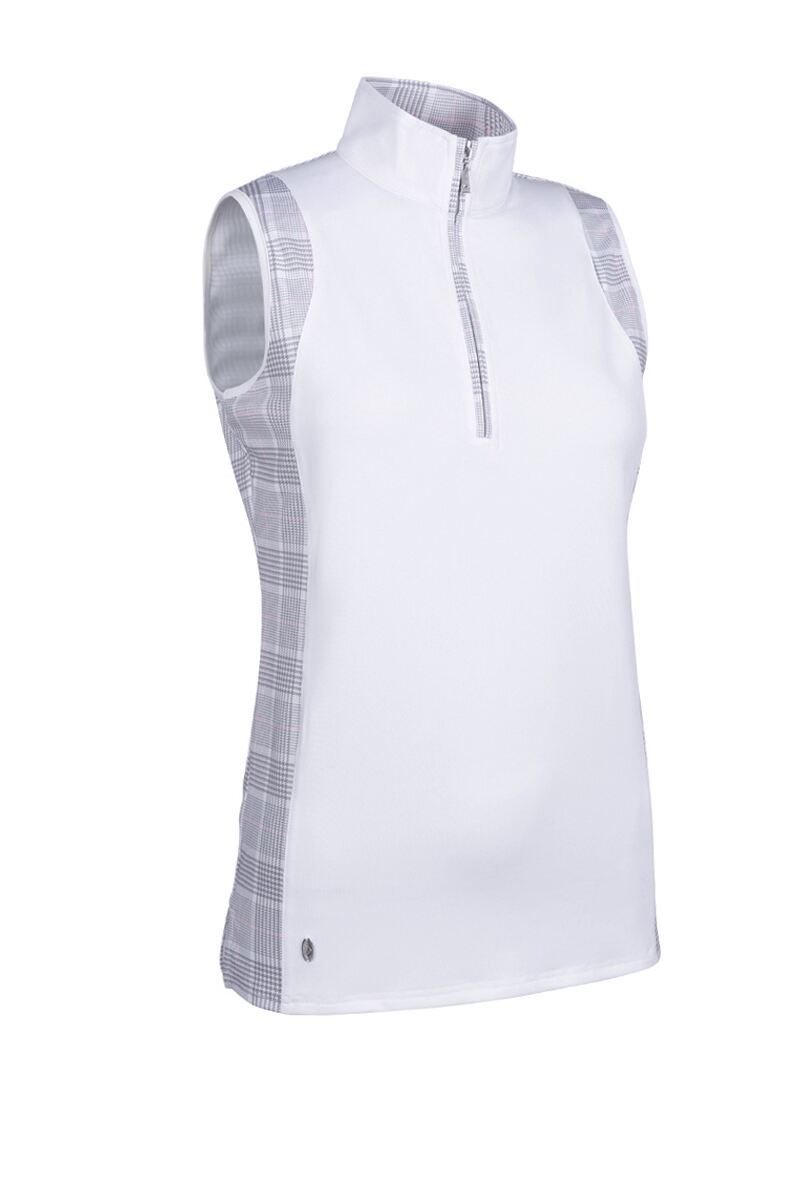 Ladies Printed Panel Stand Up Collar Sleeveless Performance Golf Top Sale White/Light Grey/Candy Check S
