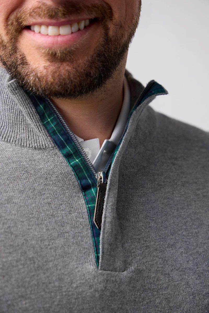The Open Mens Quarter Zip Tartan Placket Touch of Cashmere Lightweight Golf Sweater The Open Mens Quarter Zip Tartan Placket Touch of Cashmere Lightweight Golf Sweater