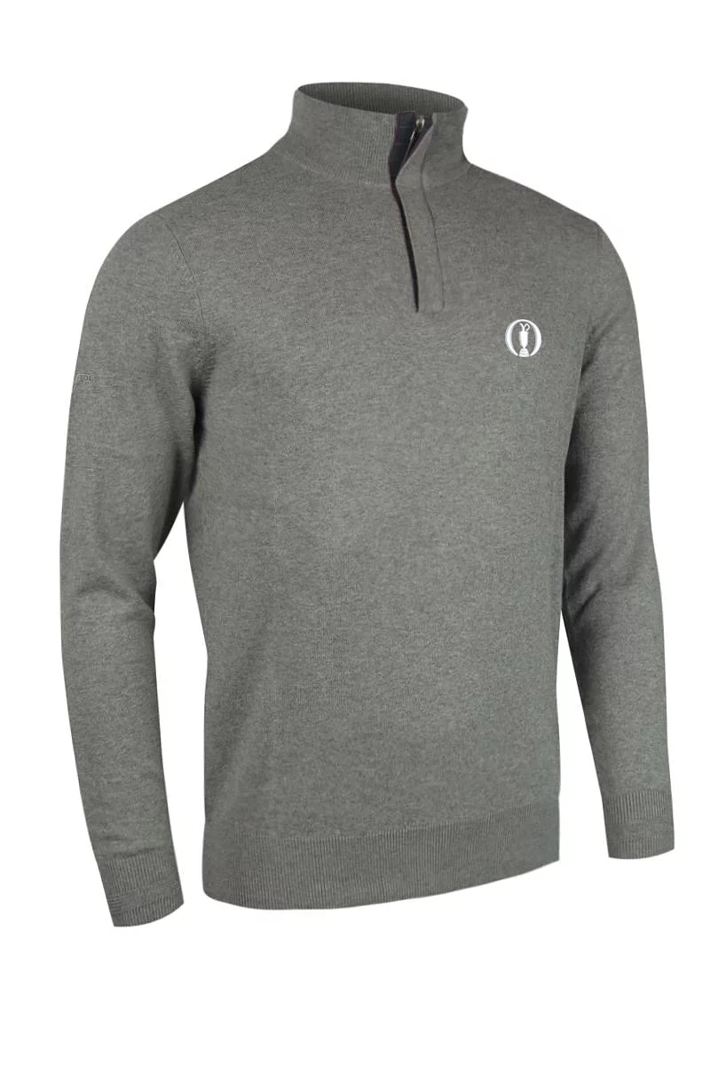 Official Ryder Cup 2027 Mens Quarter Zip Tartan Placket Touch of Cashmere Lightweight Golf Sweater Grey Marl M
