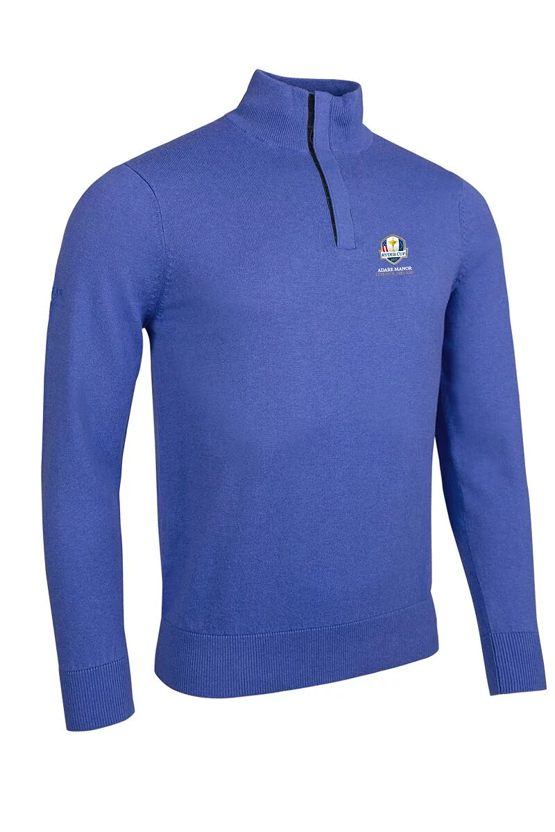 Official Ryder Cup 2027 Mens Quarter Zip Tartan Placket Touch of Cashmere Lightweight Golf Sweater Tahiti XXL
