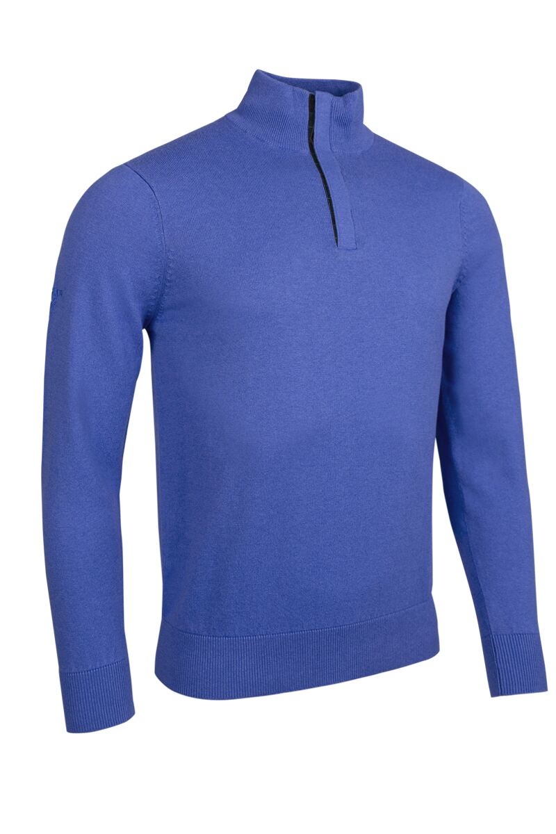 Mens Quarter Zip Tartan Placket Touch of Cashmere Lightweight Golf Sweater