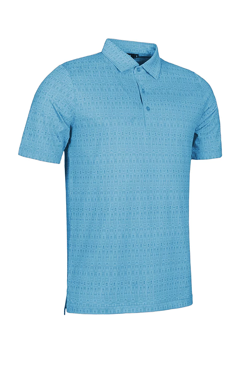 Mens Whisky Bottle Print Performance Golf Shirt Sale Aqua L