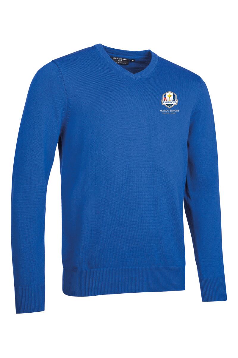 Glenmuir Mens V Neck Touch of Cashmere Golf Sweater Ascot Blue XXL