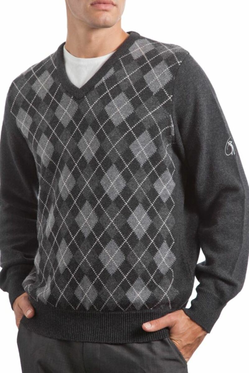 Mens Glenmuir Heritage Touch Of Cashmere Argyle V Neck Sweater