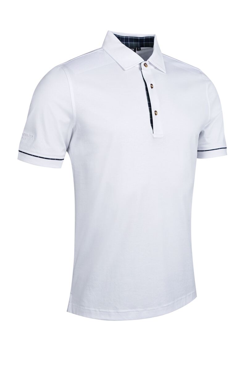 Mens Tailored Collar Tartan Detail Mercerised Cotton Golf Shirt