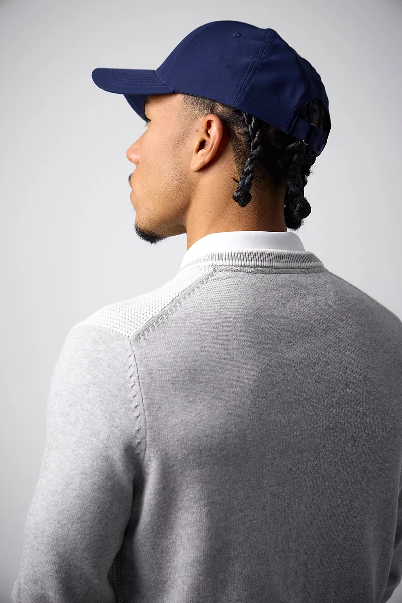 Mens Crew Neck Two Tone Textured Midweight Merino Golf Sweater