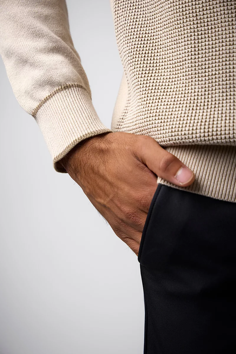 Mens Crew Neck Two Tone Textured Midweight Merino Golf Sweater