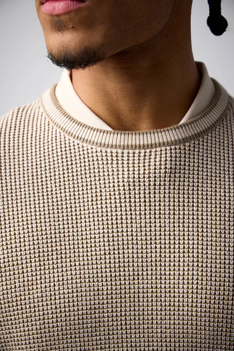 Mens Crew Neck Two Tone Textured Midweight Merino Golf Sweater
