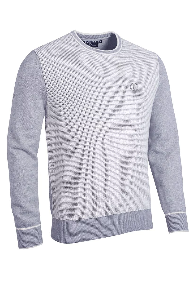 Official Ryder Cup 2027 Mens Crew Neck Two Tone Textured Midweight Merino Golf Sweater Light Grey Marl/White XL