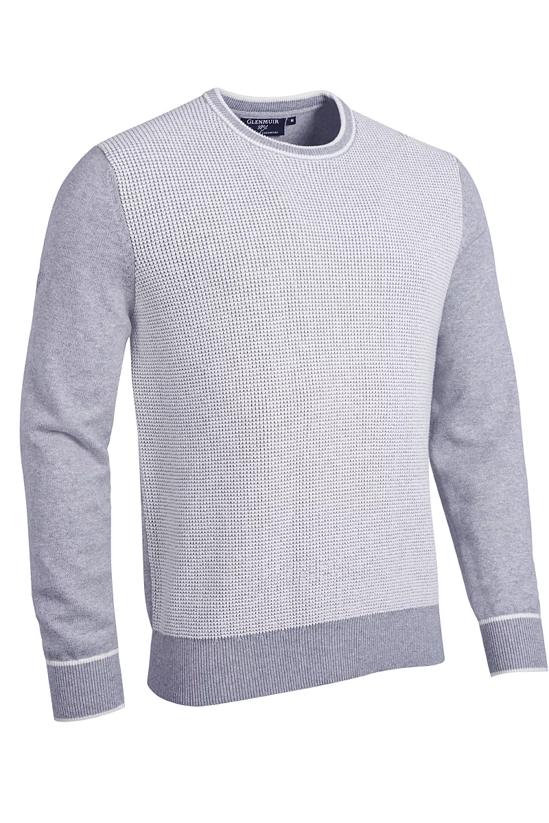 Official Ryder Cup 2027 Mens Crew Neck Two Tone Textured Midweight Merino Golf Sweater Light Grey Marl/White L