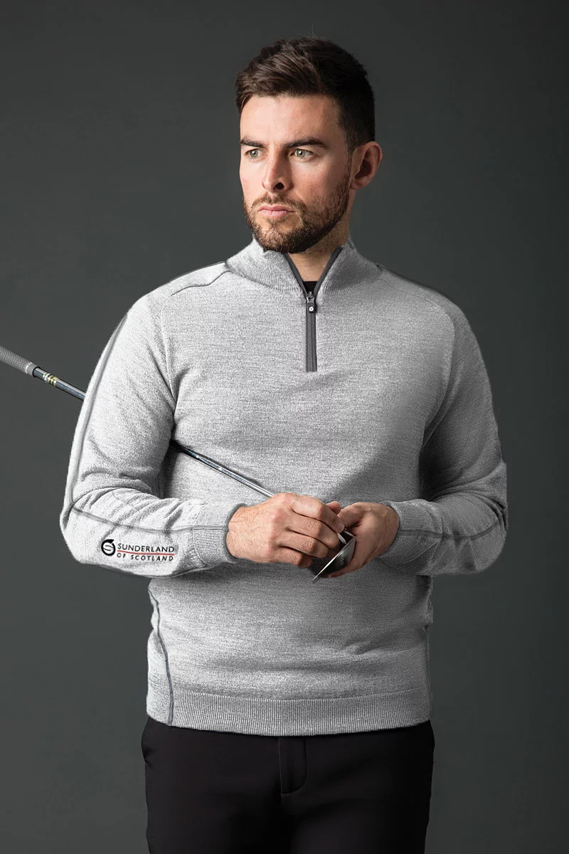 Mens Quarter Zip Raglan Sleeve Water Repellent Lined Merino Heavyweight Golf Sweater