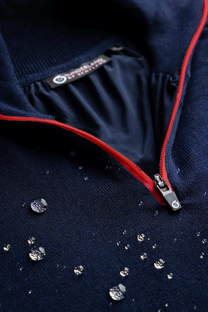 Mens Quarter Zip Raglan Sleeve Water Repellent Lined Merino Blend Golf Sweater Sale