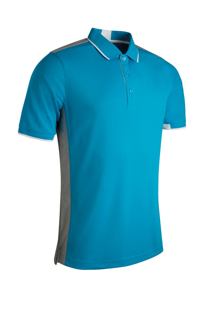 Mens Marl Panel Tipped Performance Pique Golf Shirt Sale Cobalt/Light Grey Marl S