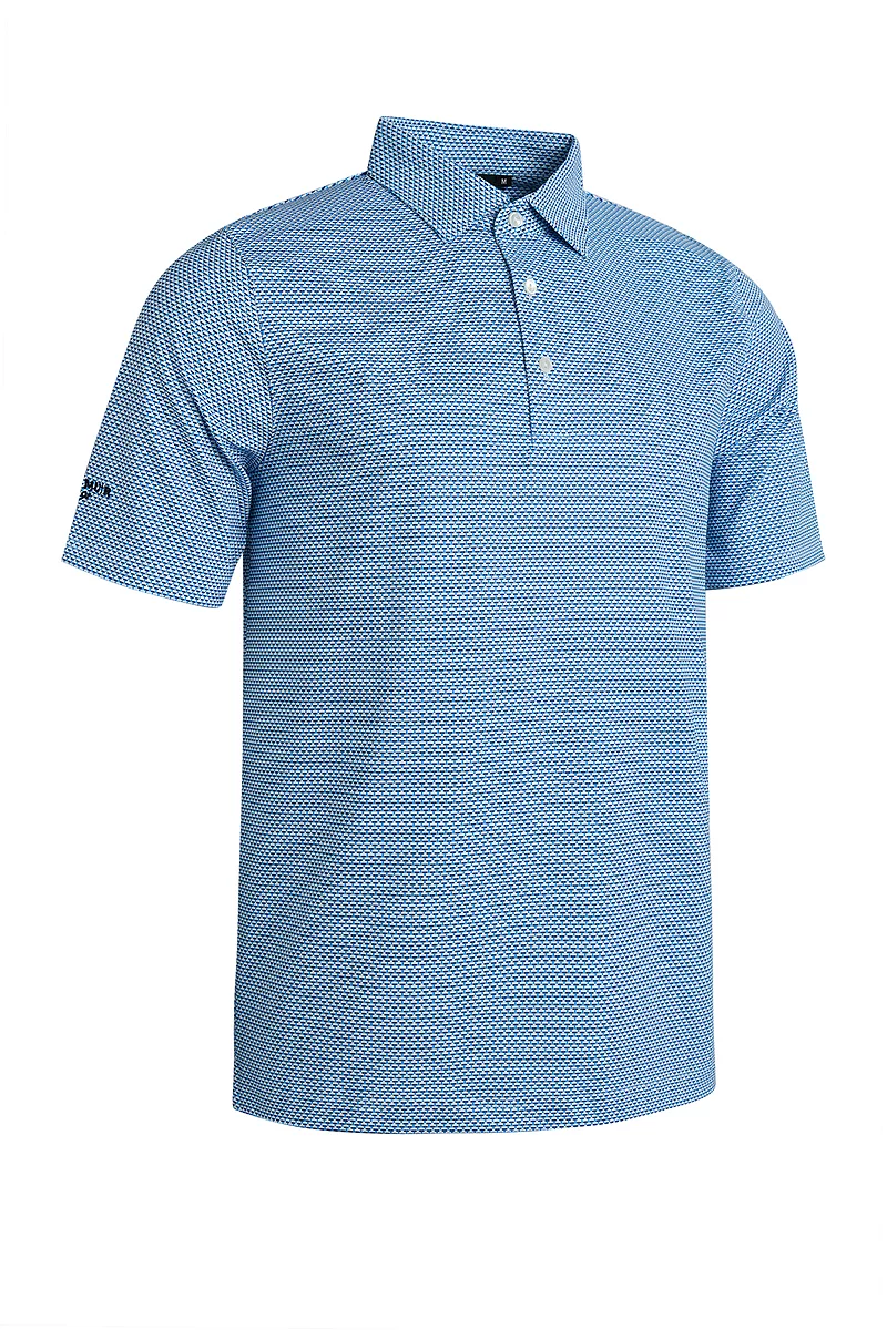 Mens Geometric Tee Tailored Collar Golf Shirt White/Tahiti/Navy XXL