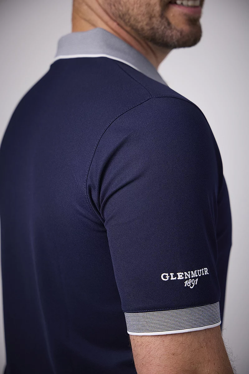 Mens Micro Stripe Collar Cuff Performance Pique Golf Shirt