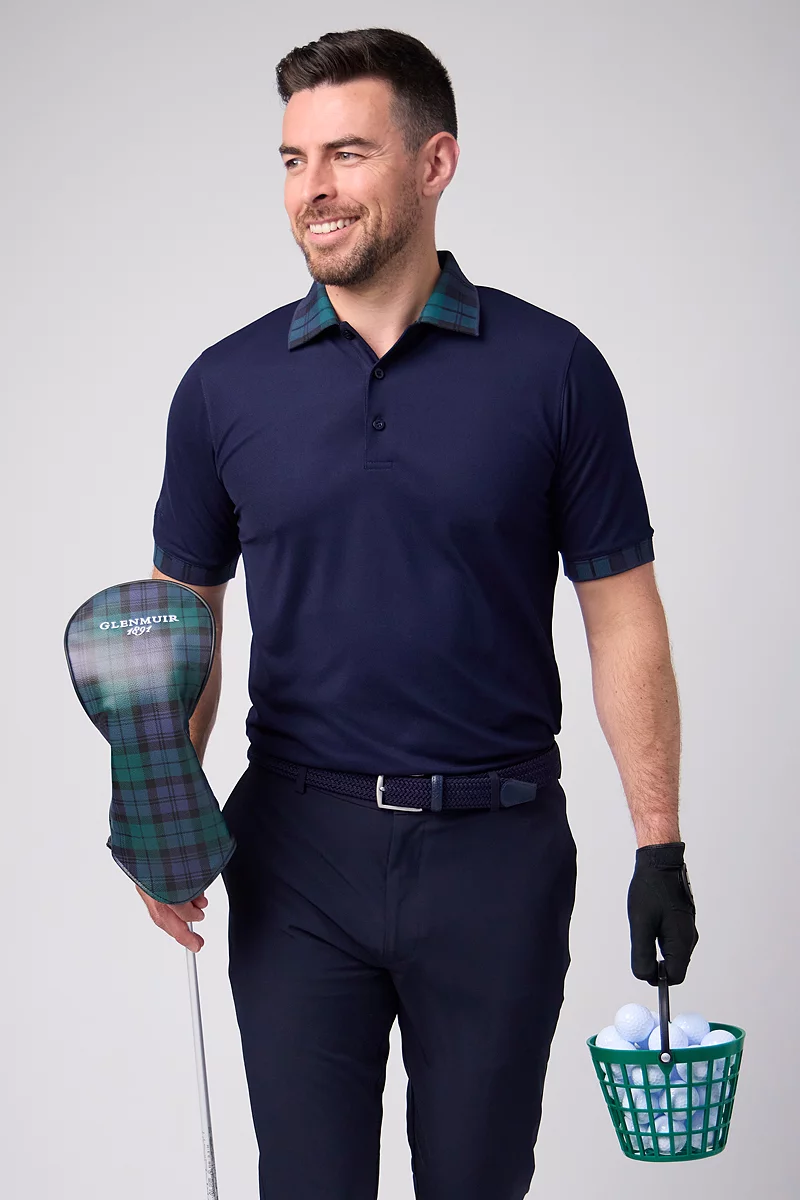 Mens Micro Stripe Collar Cuff Performance Pique Golf Shirt