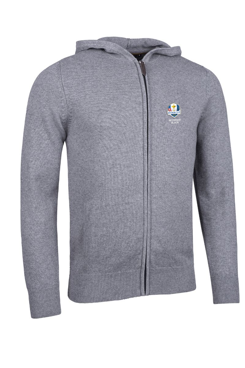 Official Ryder Cup 2025 Mens Full Zip Touch of Cashmere Golf Hoodie Mid Grey Marl S
