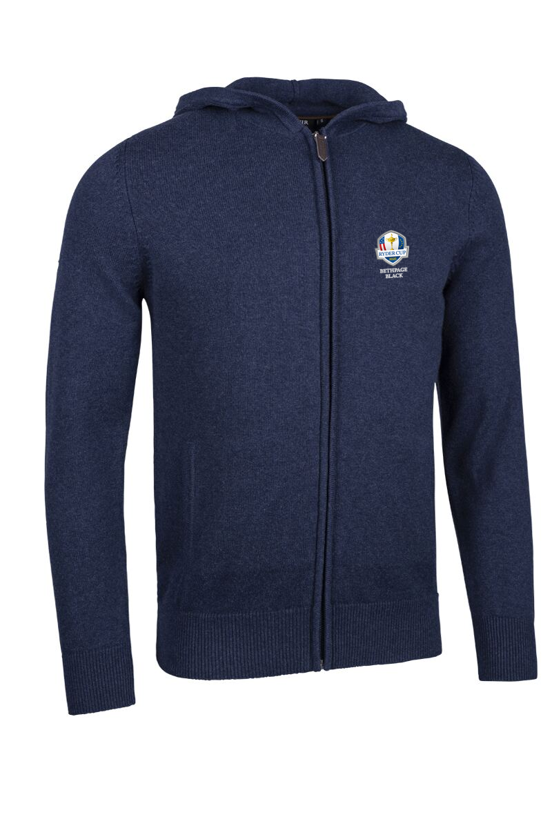 Official Ryder Cup 2025 Mens Full Zip Touch of Cashmere Golf Hoodie Navy Marl L