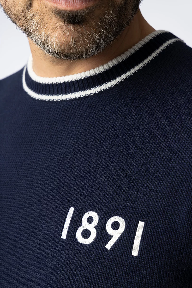 Mens and Ladies Crew Neck Sleeve Stripe Touch of Cashmere 1891 Heritage Sweater Mens and Ladies Crew Neck Sleeve Stripe Touch of Cashmere 1891 Heritage Sweater