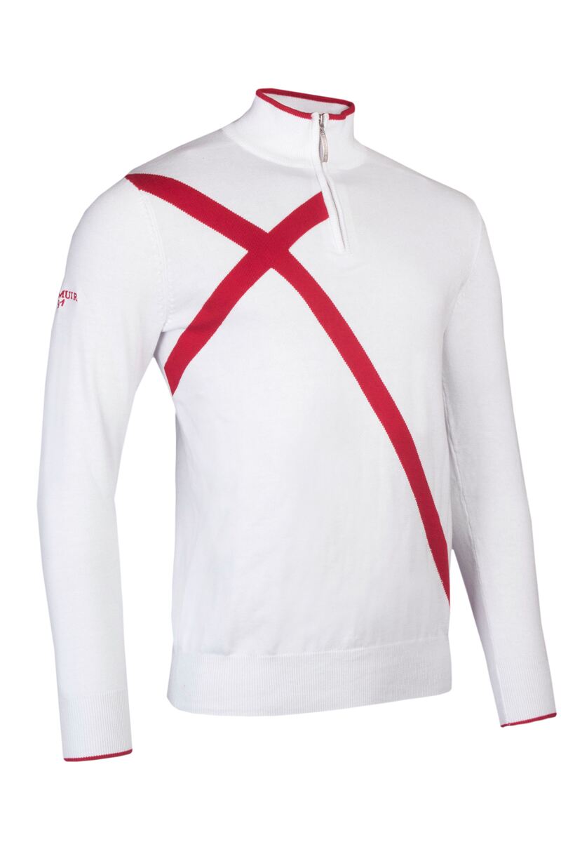 Mens Quarter Zip St George Cross Cotton Golf Sweater White/Garnet XS