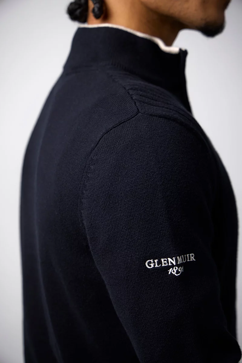 Mens Quarter Zip Cable Rib Midweight Merino Golf Sweater