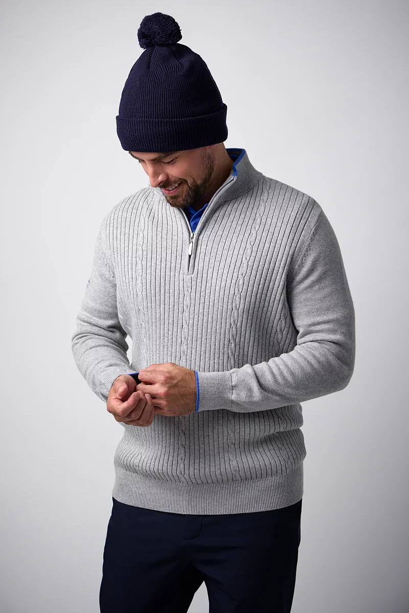Mens Quarter Zip Cable Rib Midweight Merino Golf Sweater