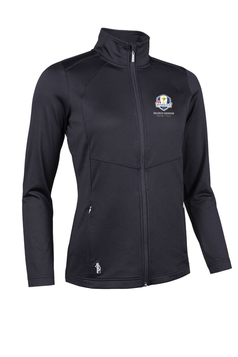 Official Ryder Cup 2025 Ladies Full Zip Coverstitch Panelled Performance Midlayer Jacket Black S