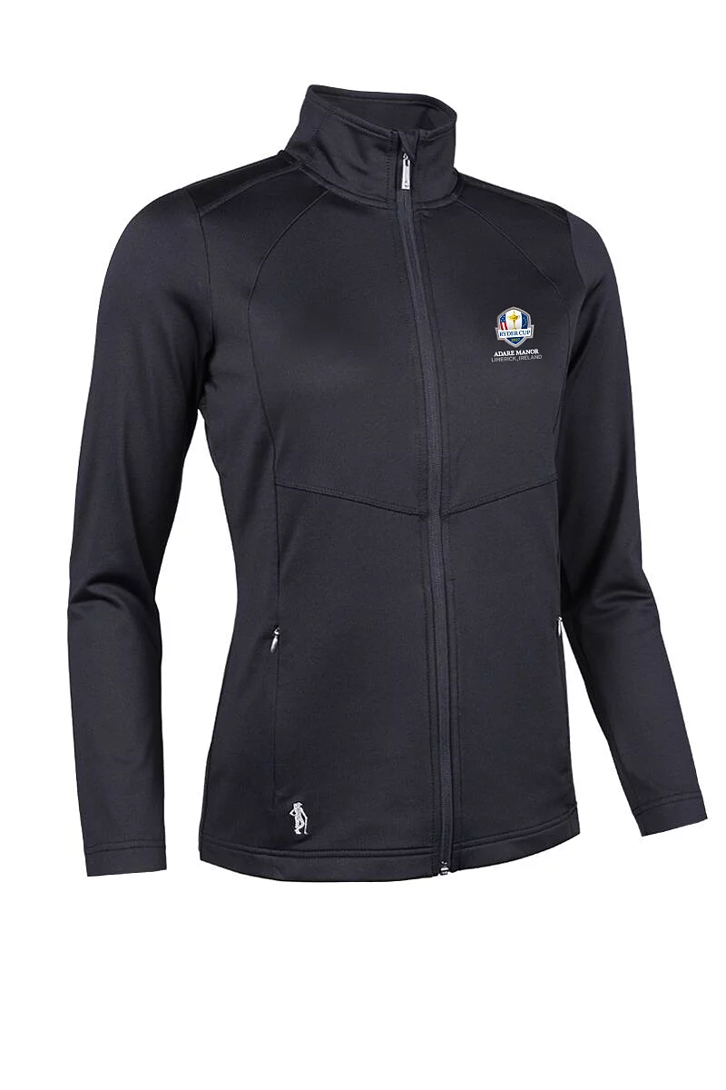 Official Ryder Cup 2027 Ladies Full Zip Coverstitch Panelled Performance Midlayer Midweight Jacket Black L