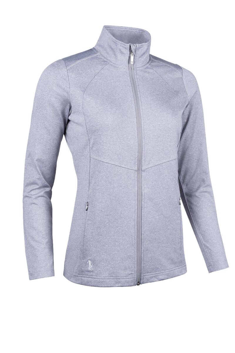 Ladies Full Zip Coverstitch Panelled Performance Midlayer Jacket Light Grey Marl L