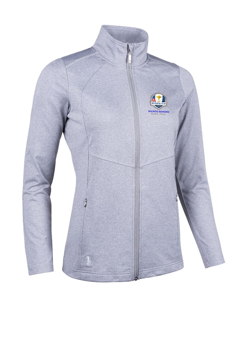 Official Ryder Cup 2025 Ladies Full Zip Coverstitch Panelled Performance Midlayer Jacket Light Grey Marl L