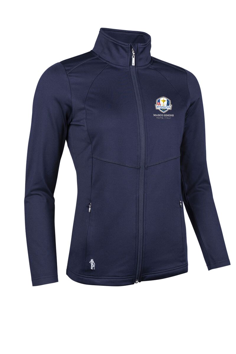 Official Ryder Cup 2025 Ladies Full Zip Coverstitch Panelled Performance Midlayer Jacket Navy L