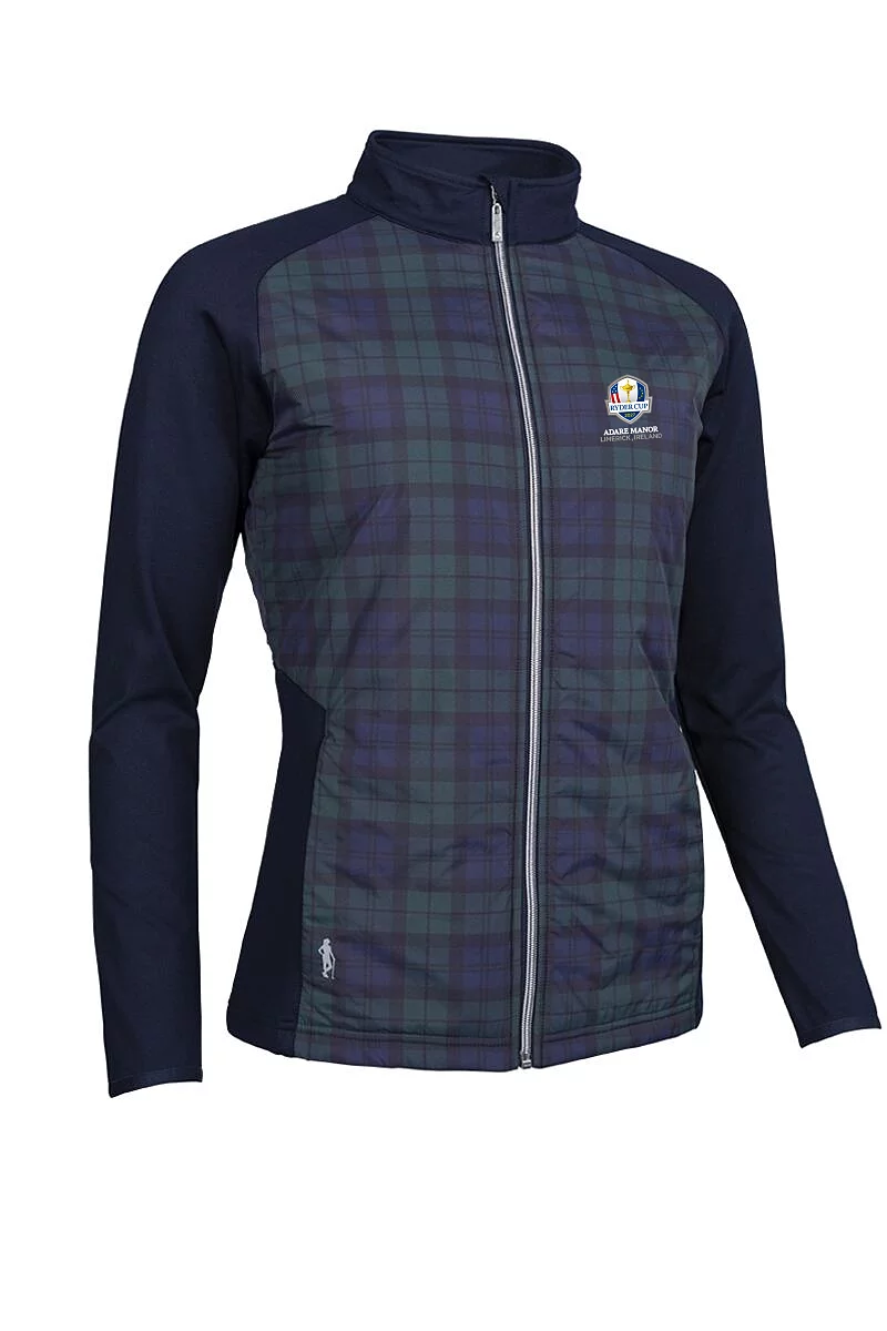 Official Ryder Cup 2027 Ladies Full Zip Faux Fur Lined Padded Golf Jacket Navy/Tartan L