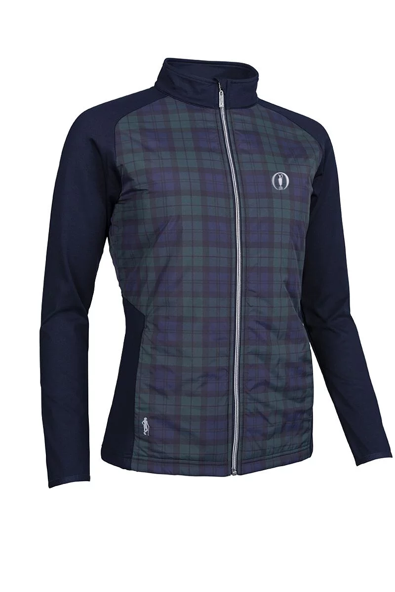 Official Ryder Cup 2027 Ladies Full Zip Faux Fur Lined Padded Golf Jacket Navy/Tartan M