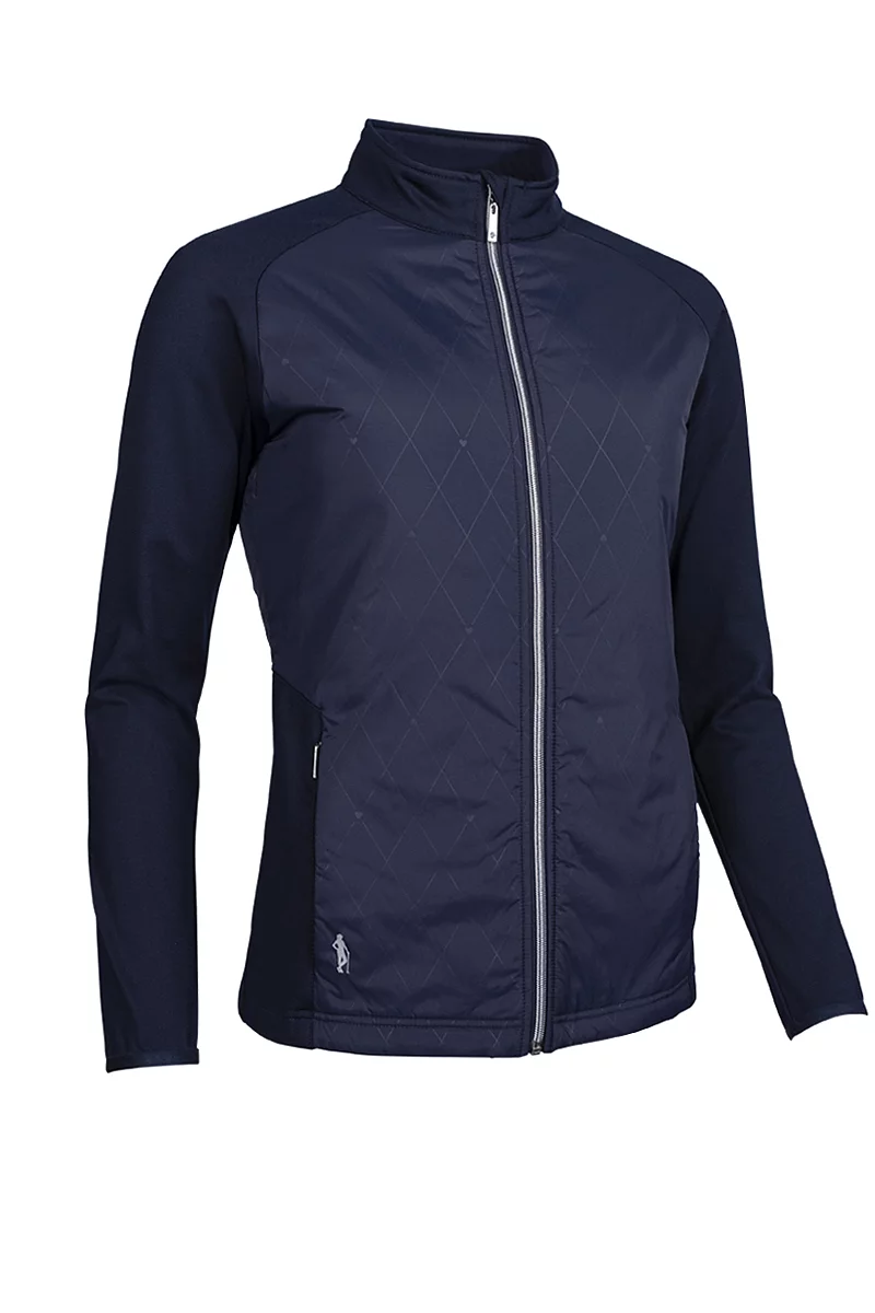 Official Ryder Cup 2027 Ladies Full Zip Faux Fur Lined Padded Golf Jacket Navy Diamond Print/Silver XL