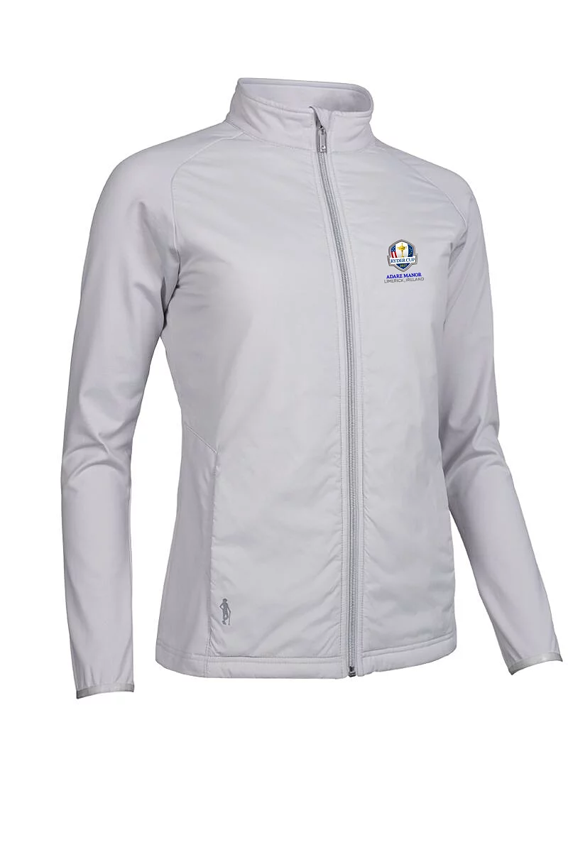 Official Ryder Cup 2027 Ladies Full Zip Faux Fur Lined Padded Golf Jacket Stardust Diamond Print/Silver L