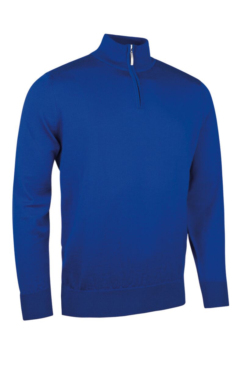 Mens Quarter Zip Merino Wool Golf Sweater Ascot Blue M