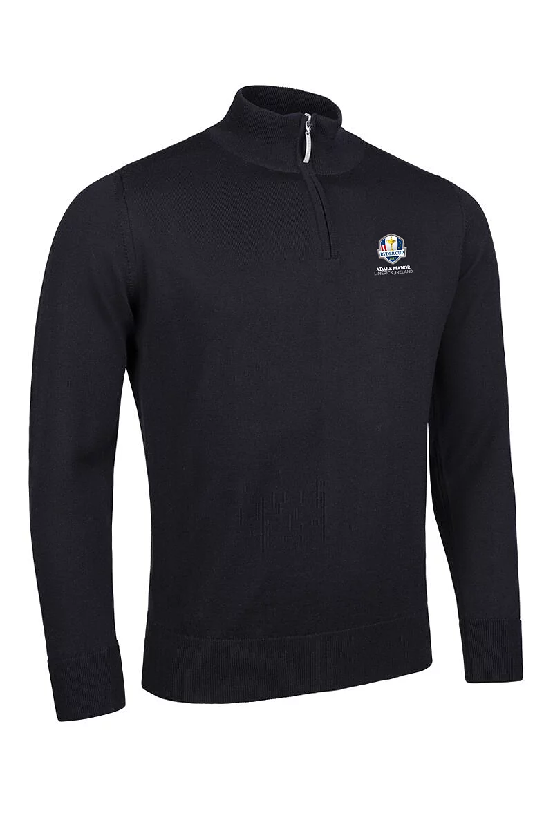 Official Ryder Cup 2027 Mens Quarter Zip Lightweight Merino Wool Sweater Black S
