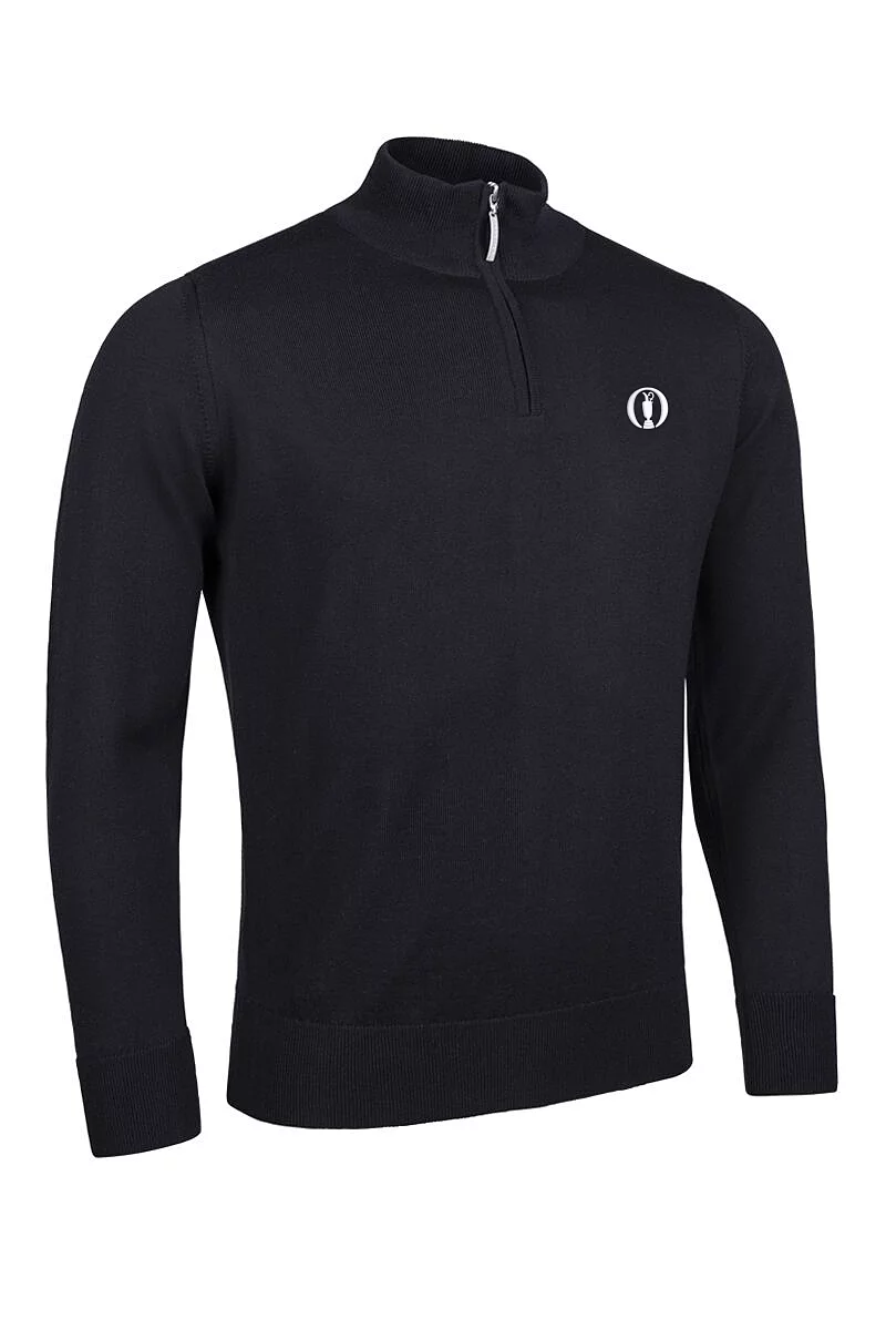 Glenmuir The Open Mens Quarter Zip Lightweight Merino Wool Sweater Black S